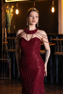 Abendkleid Lang Perlenbesetzt Weinrot ABU6073