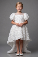 Abendkleid für Kinder Vorne Kurz-Hinten Lang Weiß ABO134