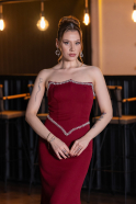 Abendkleid im Meerjungfrau-Stil Lang Weinrot ABU6092