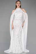 Standesamtkleid Lang Perlenbesetzt Weiß ABU6117