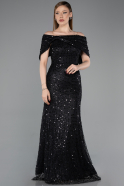 Abschlusskleid Lang Spitze Schwarz ABU6119