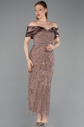 Hellbraun Partykleid Perlenbesetzt Midi ABK2453