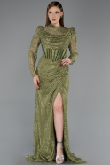 Khaki Abendkleid Spitze Lang ABU5771