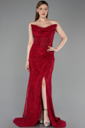 Weinrot Abendkleid Spitze Lang ABU5771