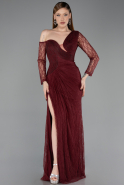 Weinrot Standesamtkleid Spitze Lang ABU5618