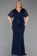 Abendkleid in Übergröße Lang Perlenbesetzt Marineblau ABU6129