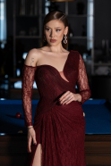 Weinrot Standesamtkleid Spitze Lang ABU5618