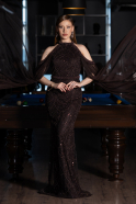 Standesamtkleid Lang Perlenbesetzt Braun ABU6117