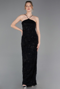 Schwarz Abendkleid Schuppig Lang ABU5713