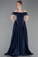 Marineblau Standesamtkleid Satin Lang ABU5995