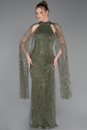 Abendkleid Lang Perlenbesetzt Khaki ABU6154