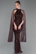 Abendkleid Lang Perlenbesetzt Braun ABU6154