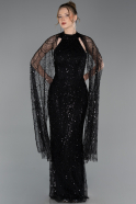 Abendkleid Lang Perlenbesetzt Schwarz ABU6154