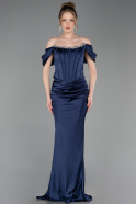 Abendkleid im Meerjungfrau-Stil Lang Satin Marineblau ABU6090