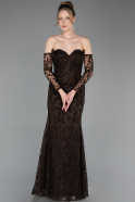 Abendkleid Lang Guipure Spitze Braun ABU6159