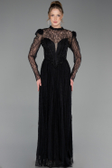 Abschlusskleid Lang Spitze Schwarz ABU6160