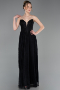 Abschlusskleid Lang Spitze Schwarz ABU6160