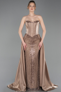 Standesamtkleid Lang Perlenbesetzt Cappuccino ABU6125