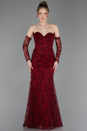 Abendkleid Lang Guipure Spitze Weinrot ABU6159