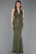 Abendkleid im Meerjungfrau-Stil Lang Perlenbesetzt Khaki ABU6165