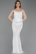 Weiß Abendkleid İm Meerjungfrau-Stil Lang ABU5721