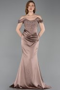 Abendkleid im Meerjungfrau-Stil Lang Satin Bronze ABU6166
