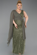 Abendkleid in Übergröße Lang Perlenbesetzt Khaki ABU6133