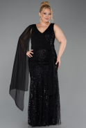 Abendkleid in Übergröße Lang Perlenbesetzt Schwarz ABU6133