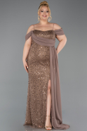 Abendkleid in Übergröße Lang Schuppig Cappuccino ABU6134