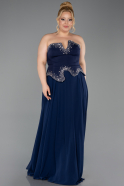 Abendgarderobe in Großen Größen Lang Chiffon Marineblau ABU6189