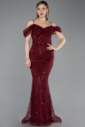 Abendkleid Lang Perlenbesetzt Weinrot ABU6190