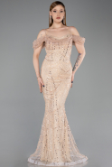 Abendkleid Lang Perlenbesetzt Gold ABU6190