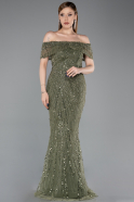 Hell Khaki Abendkleid Perlenbesetzt Lang ABU5694