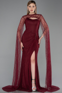 Kirschrot Standesamtkleid Spitze Lang ABU5614