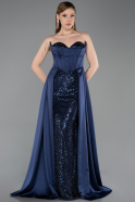 Standesamtkleid Lang Satin Marineblau ABU6193