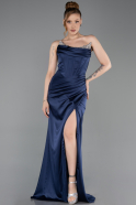 Abendkleid Lang Satin Marineblau ABU6200