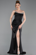 Abendkleid Lang Satin Schwarz ABU6200