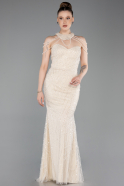 Beige Abendkleid Perlenbesetzt Lang ABU6073