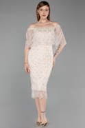 Partykleid Midi Perlenbesetzt Beige ABK2634