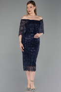 Partykleid Midi Perlenbesetzt Marineblau ABK2634