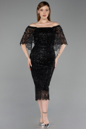 Partykleid Midi Perlenbesetzt Schwarz ABK2634