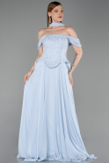Bekleidung in Großen Größen Lang Chiffon Eisblau ABU6247
