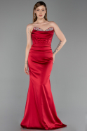 Abendkleid im Meerjungfrau-Stil Lang Satin Rot ABU6222
