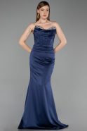 Abendkleid im Meerjungfrau-Stil Lang Satin Marineblau ABU6222