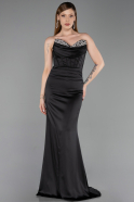 Abendkleid im Meerjungfrau-Stil Lang Satin Schwarz ABU6222