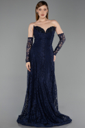 Abendkleid Lang Spitze Marineblau ABU6229