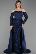 Abendkleid Lang Satin Marineblau ABU6230