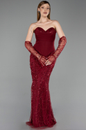 Abendkleid Lang Perlenbesetzt Weinrot ABU6232