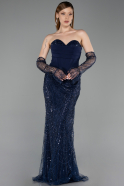 Abendkleid Lang Perlenbesetzt Marineblau ABU6232