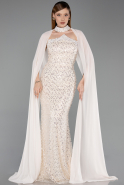 Abendkleid Lang Perlenbesetzt Beige ABU6236